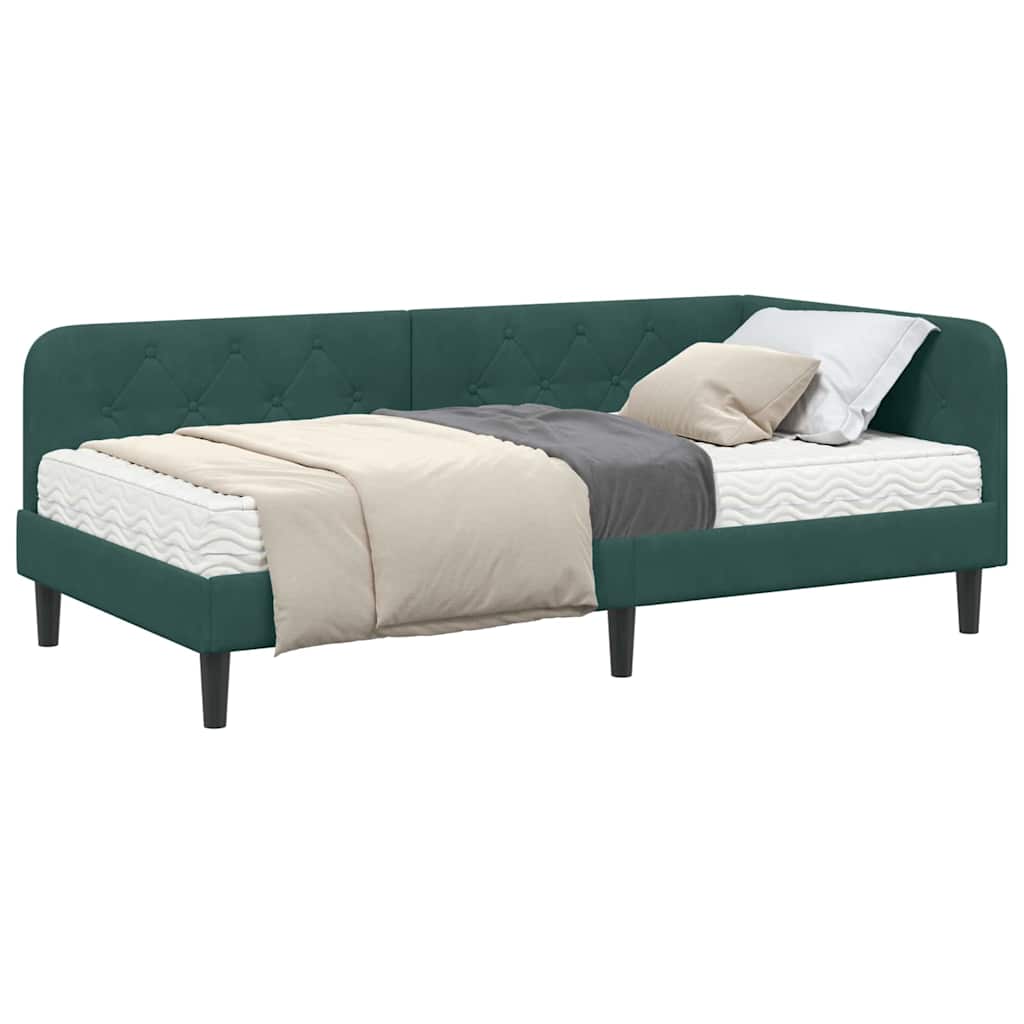 vidaXL Κρεβάτι Γωνίας Σκούρο Πράσινο 100 x 200 cm Βελούδο