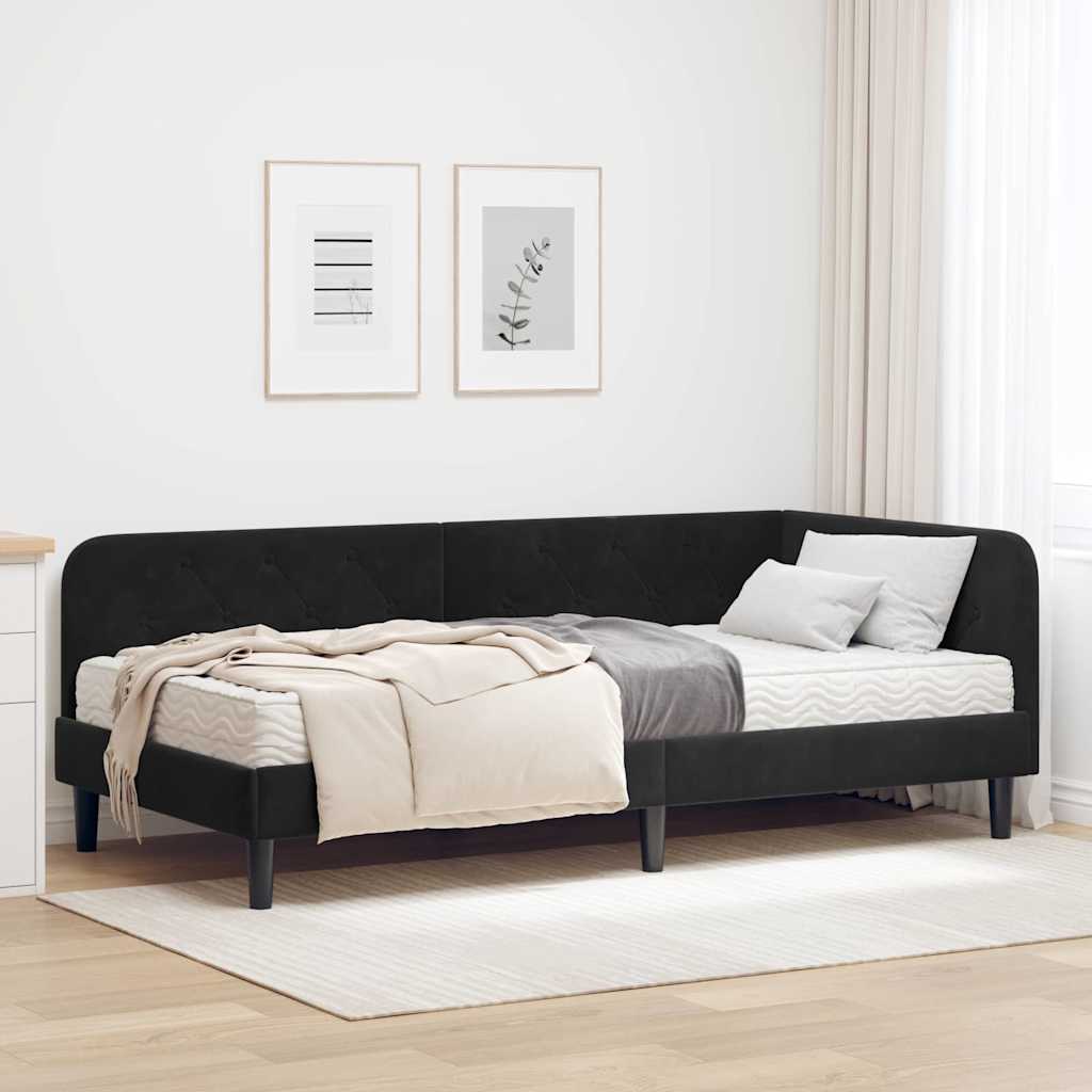 vidaXL Κρεβάτι Γωνίας Μαύρο 100 x 200 cm Βελούδο