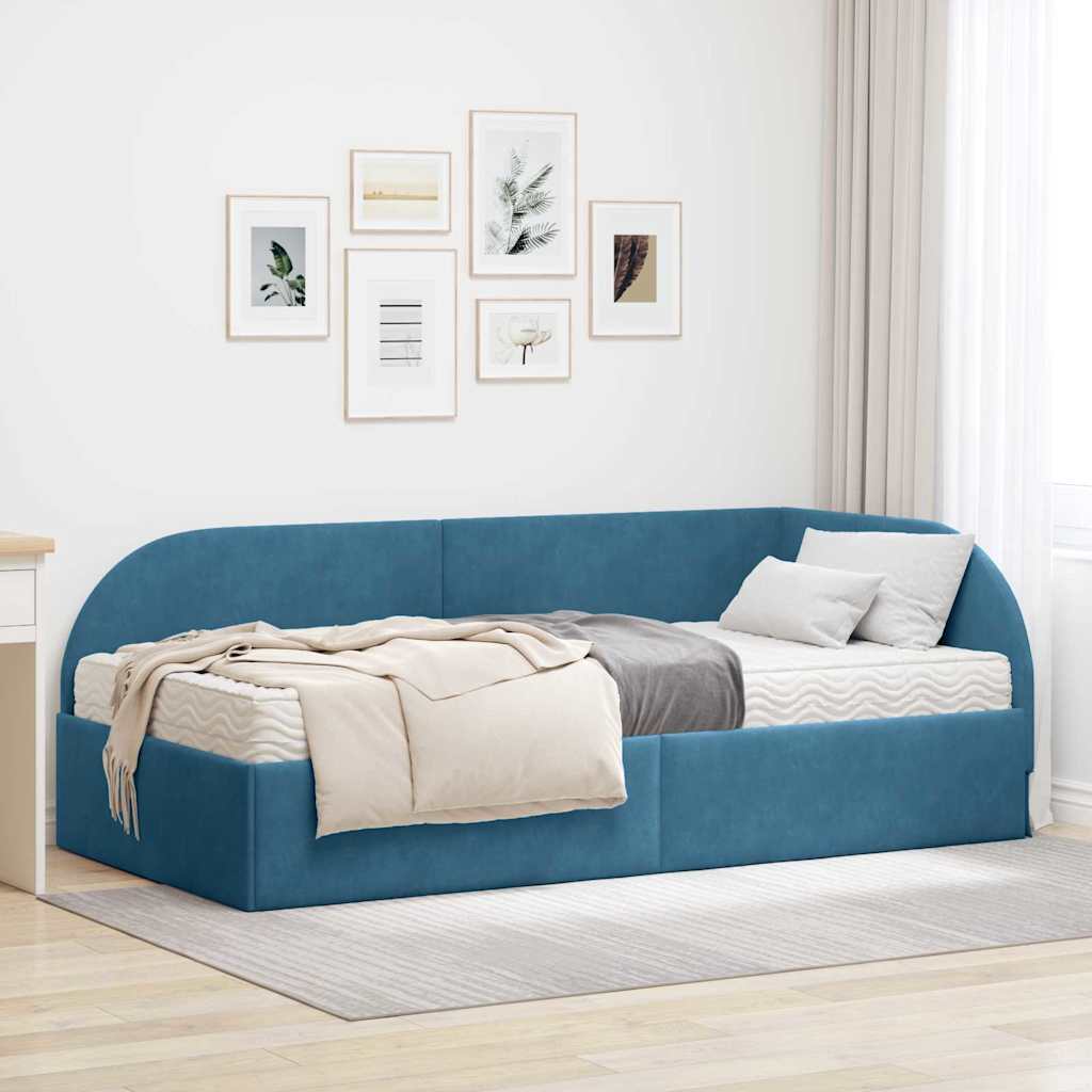 vidaXL Κρεβάτι γωνίας με στρώμα 2 τμχ. Μπλε 80 x 200 cm Βελούδο