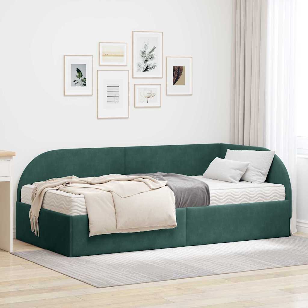 vidaXL Κρεβάτι γωνίας με στρώμα με κεφαλάρι 2 pcs Πράσινο Βελούδο
