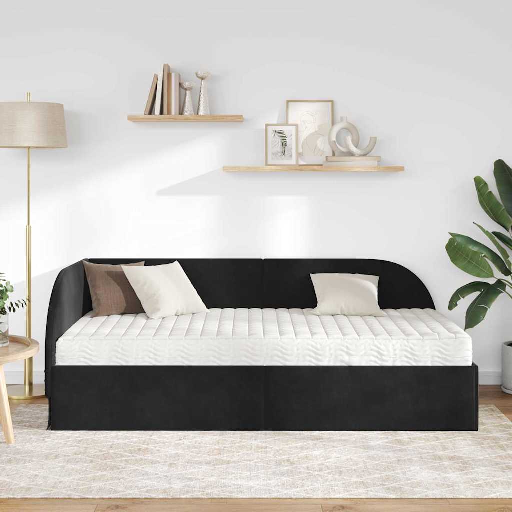 vidaXL Κρεβάτι γωνίας με στρώμα με κεφαλάρι 2 pcs Μαύρο Βελούδο