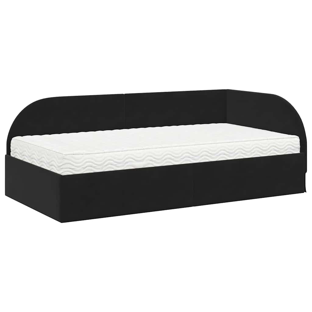 vidaXL Κρεβάτι γωνίας με στρώμα με κεφαλάρι 2 pcs Μαύρο Βελούδο