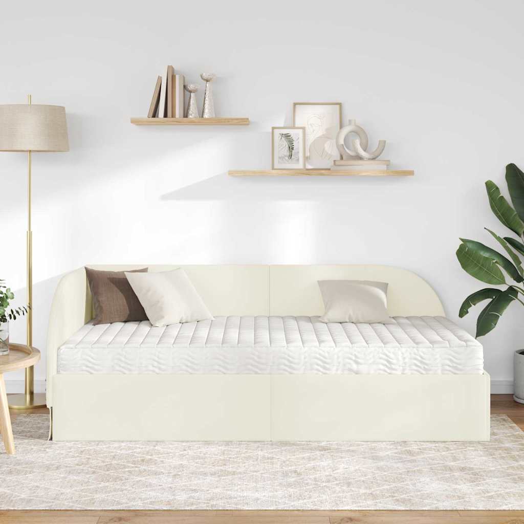 vidaXL Κρεβάτι γωνίας με στρώμα 2 τμχ. Κρεμ 80 x 200 cm Βελούδο
