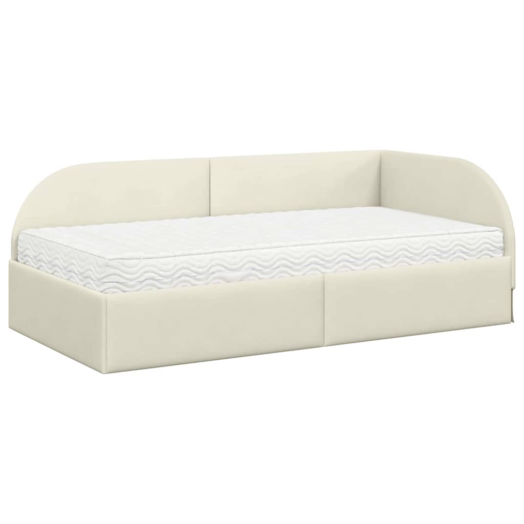 vidaXL Κρεβάτι γωνίας με στρώμα 2 τμχ. Κρεμ 80 x 200 cm Βελούδο