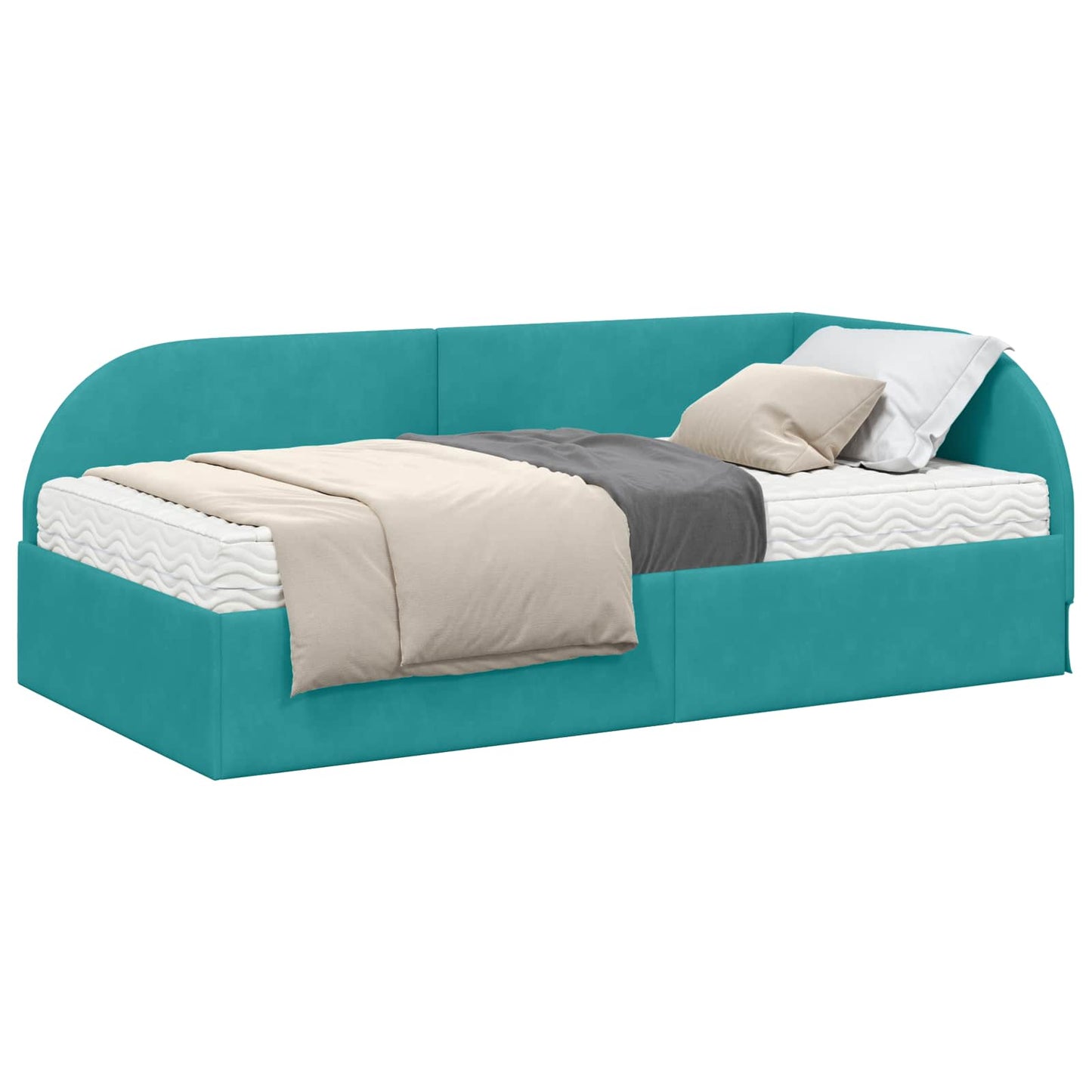 vidaXL Κρεβάτι γωνίας με στρώμα με κεφαλάρι 2 pcs Τιρκουάζ Βελούδο