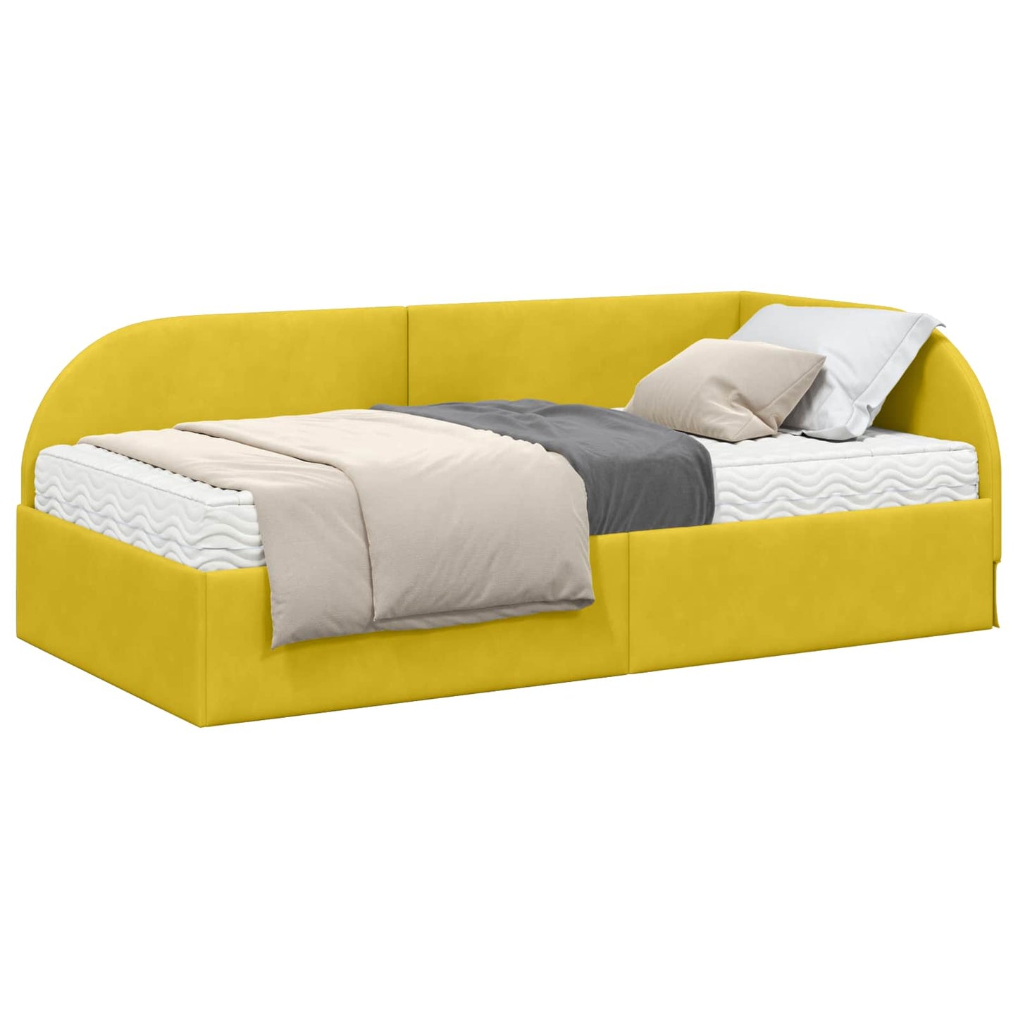 vidaXL Κρεβάτι γωνίας με στρώμα με κεφαλάρι 2 pcs Κίτρινο Βελούδο
