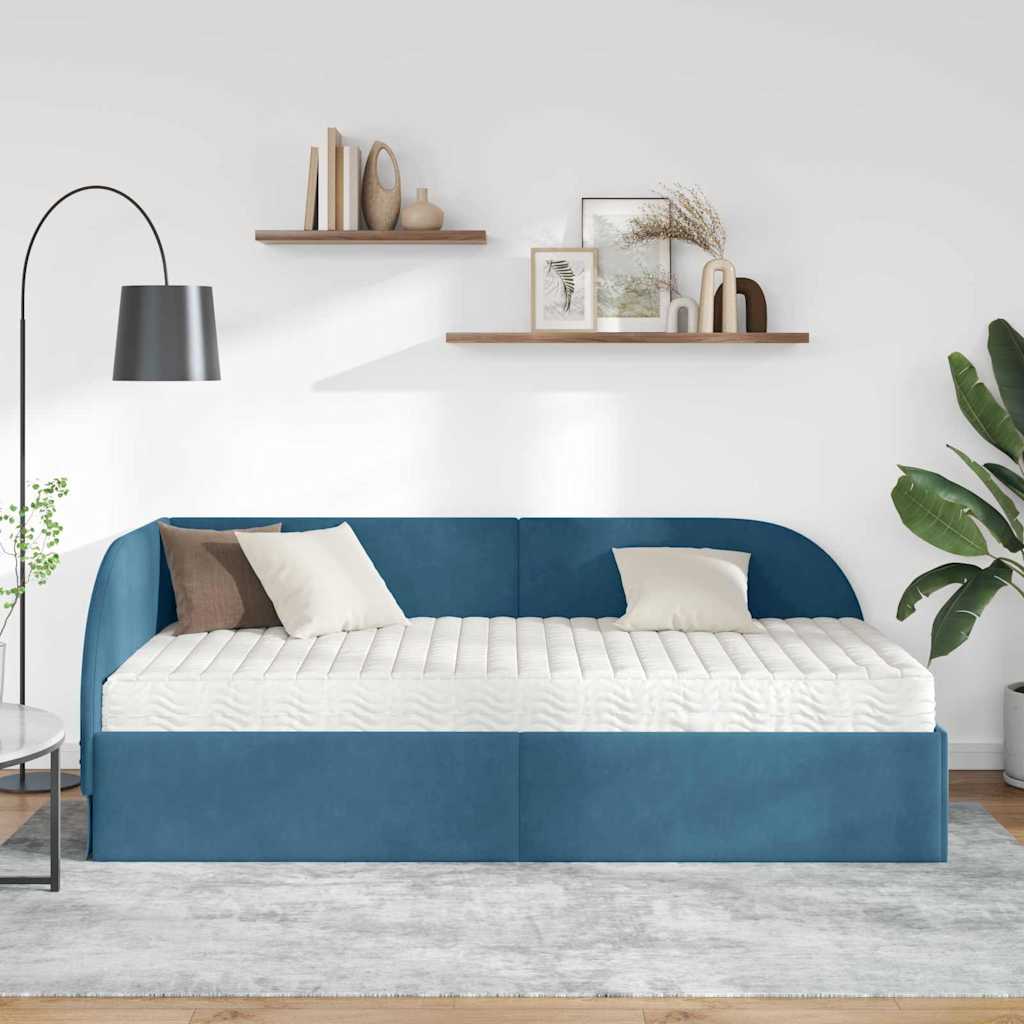 vidaXL Κρεβάτι γωνίας με στρώμα με κεφαλάρι 2 pcs Μπλε Βελούδο