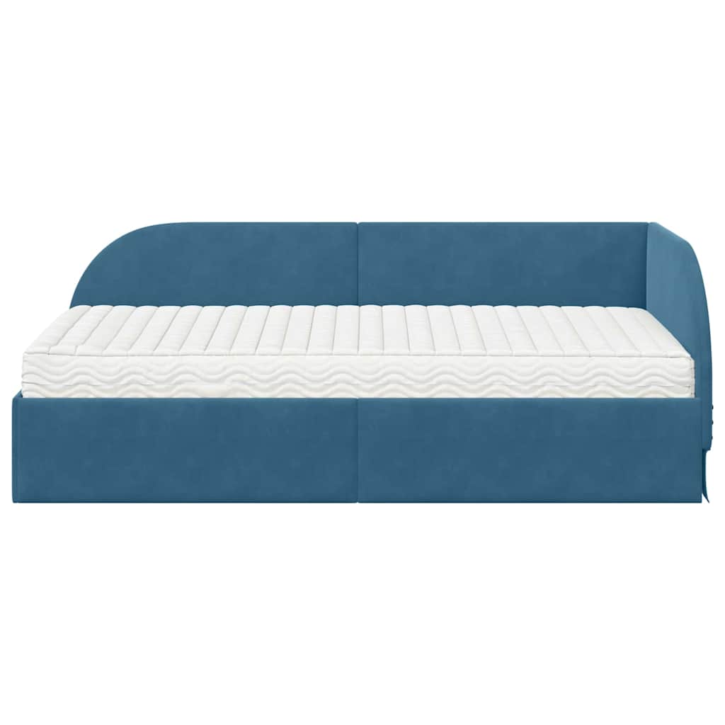 vidaXL Κρεβάτι γωνίας με στρώμα με κεφαλάρι 2 pcs Μπλε Βελούδο