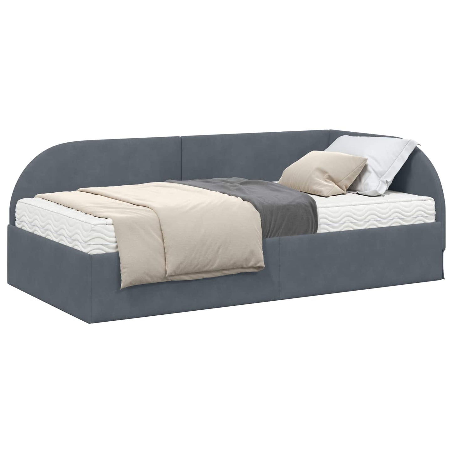 vidaXL Κρεβάτι γωνίας με στρώμα με κεφαλάρι 2 pcs Γκρι Βελούδο