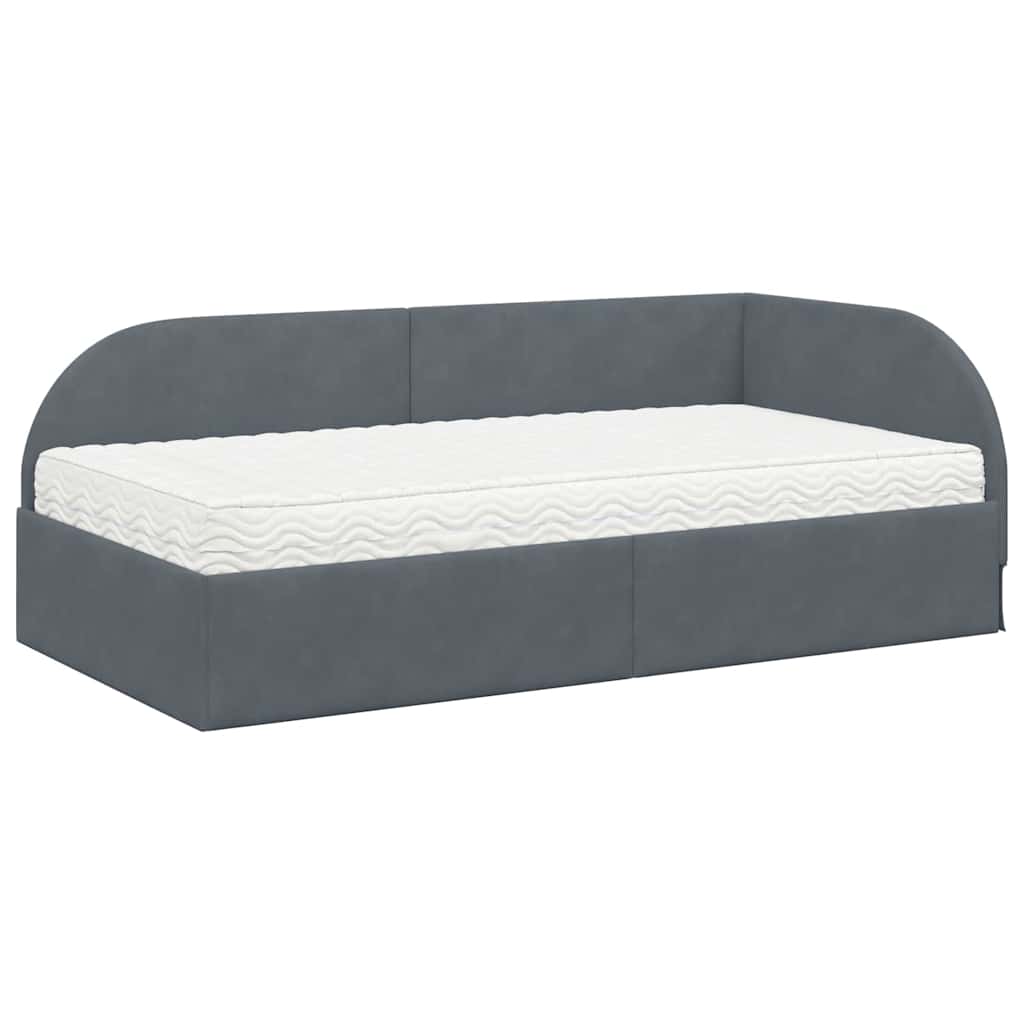 vidaXL Κρεβάτι γωνίας με στρώμα με κεφαλάρι 2 pcs Γκρι Βελούδο