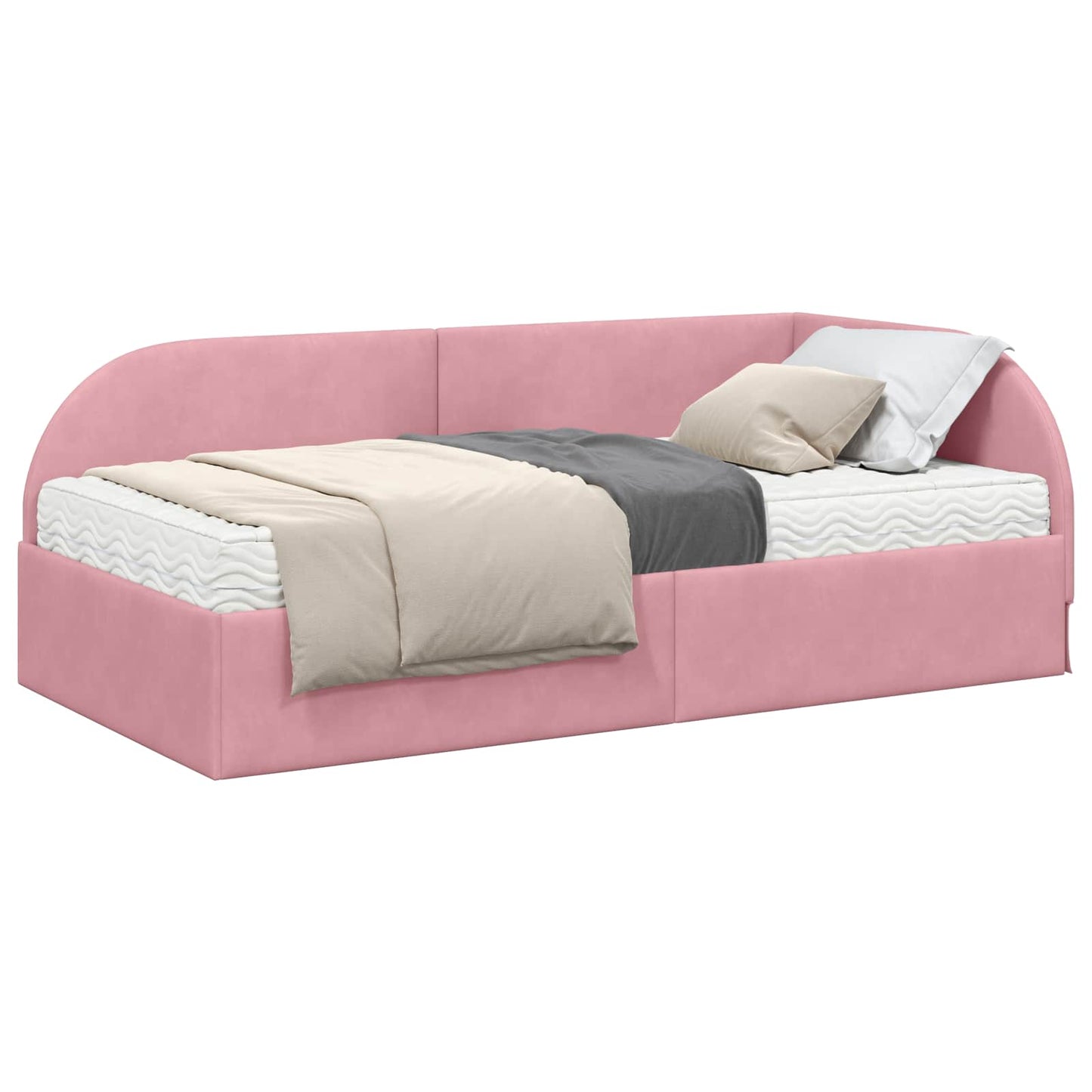 vidaXL Κρεβάτι γωνίας με στρώμα με κεφαλάρι 2 pcs Ροζ Βελούδο
