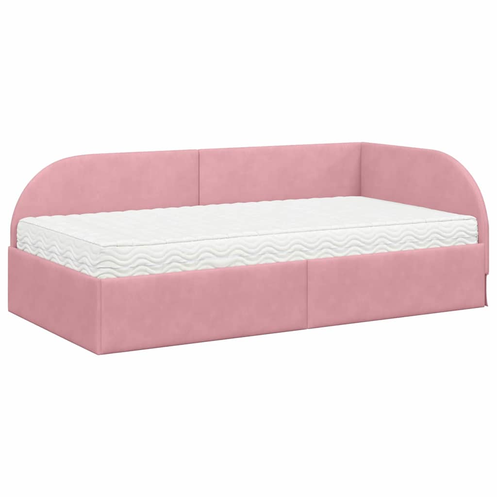 vidaXL Κρεβάτι γωνίας με στρώμα με κεφαλάρι 2 pcs Ροζ Βελούδο