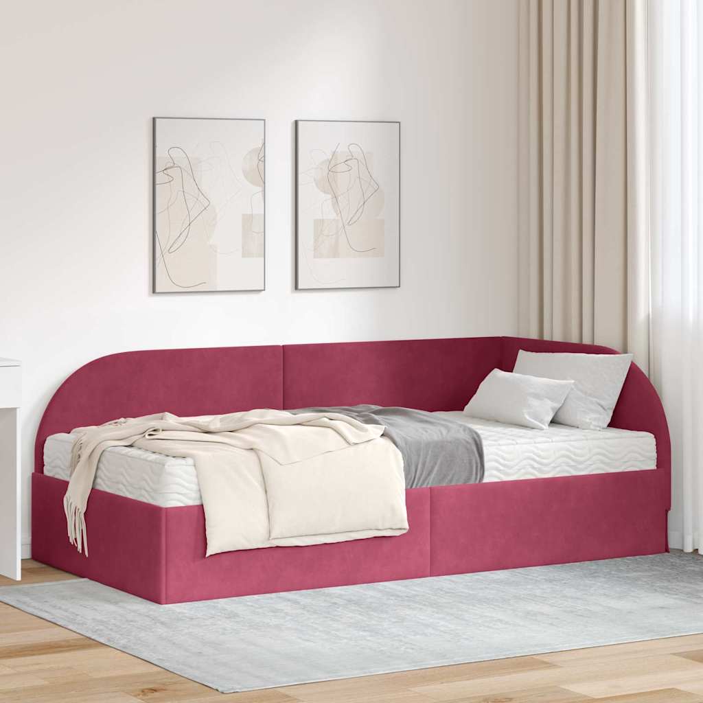 vidaXL Κρεβάτι γωνίας με στρώμα με κεφαλάρι 2 pcs Κόκκινο Βελούδο