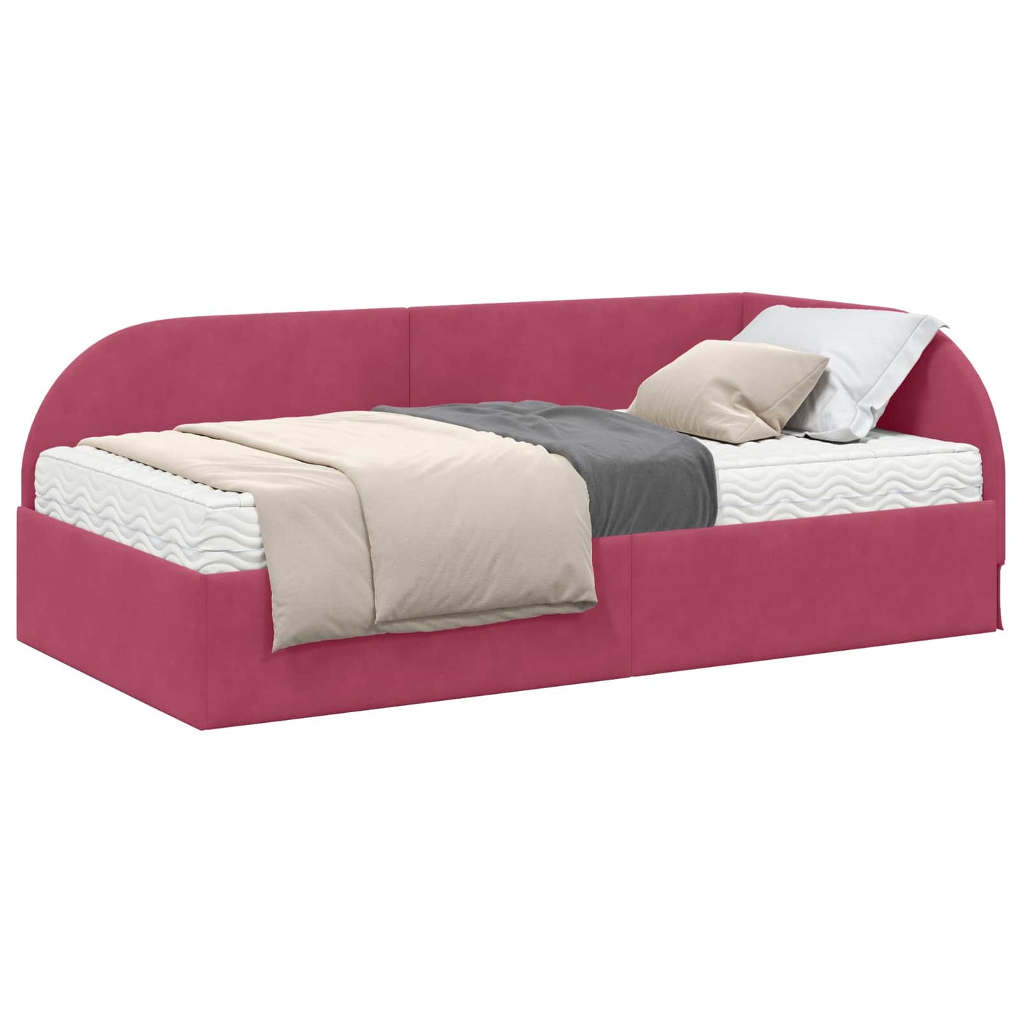 vidaXL Κρεβάτι γωνίας με στρώμα με κεφαλάρι 2 pcs Κόκκινο Βελούδο