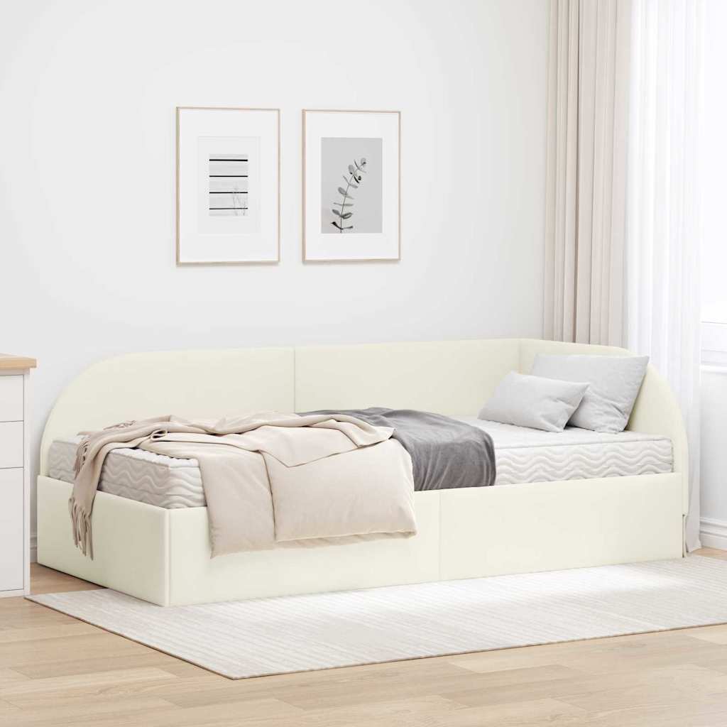 vidaXL Κρεβάτι γωνίας με στρώμα με κεφαλάρι 2 pcs Κρεμ Βελούδο