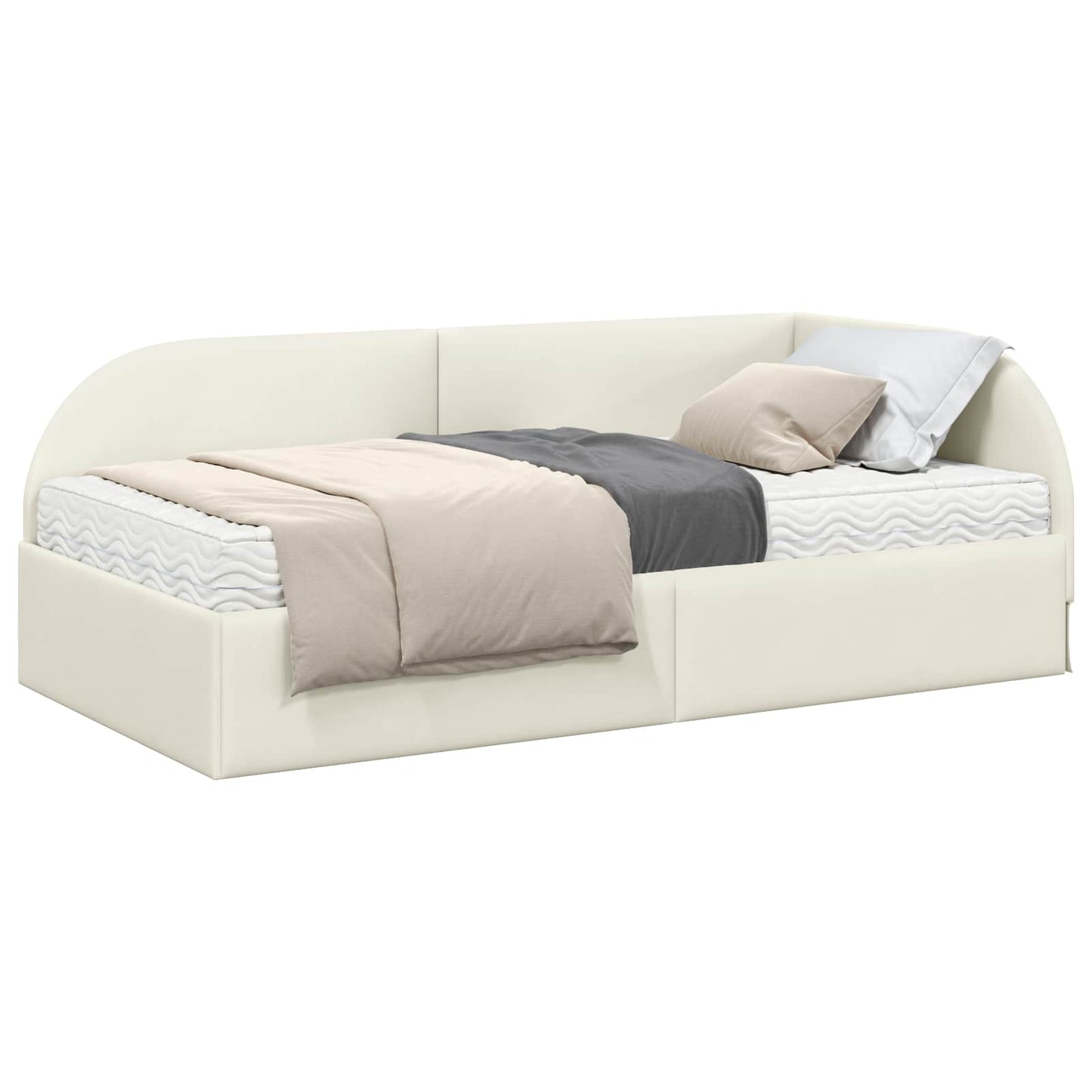 vidaXL Κρεβάτι γωνίας με στρώμα με κεφαλάρι 2 pcs Κρεμ Βελούδο