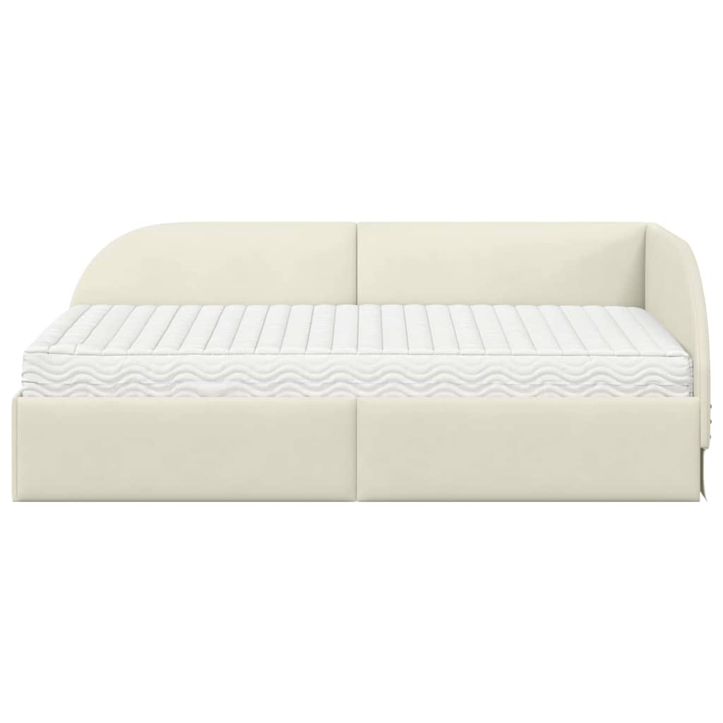 vidaXL Κρεβάτι γωνίας με στρώμα με κεφαλάρι 2 pcs Κρεμ Βελούδο