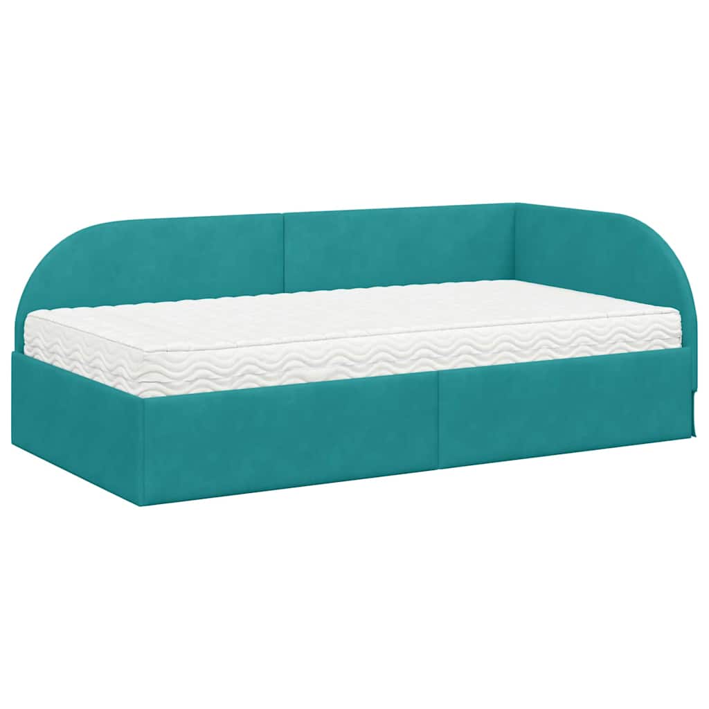 vidaXL Κρεβάτι γωνίας με στρώμα με κεφαλάρι 2 pcs Τιρκουάζ Βελούδο