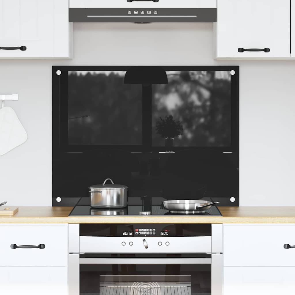 vidaXL Πίσω Πάνελ Κουζίνας Μαύρο 80 x 60 x 0,8 εκ σκληρυμένο γυαλί
