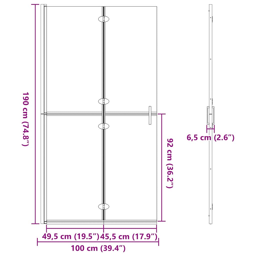 vidaXL Τοίχος ντους Walk-in Χρυσό και διαφανές 100 x 190 cm
