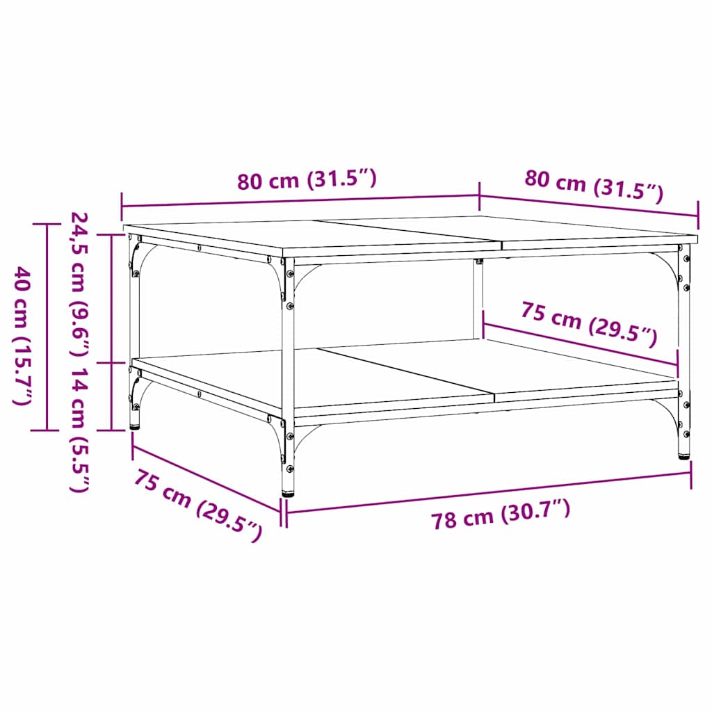 vidaXL Τραπεζάκι σαλονιού Μαύρη δρυς 80 x 80 x 40 cm