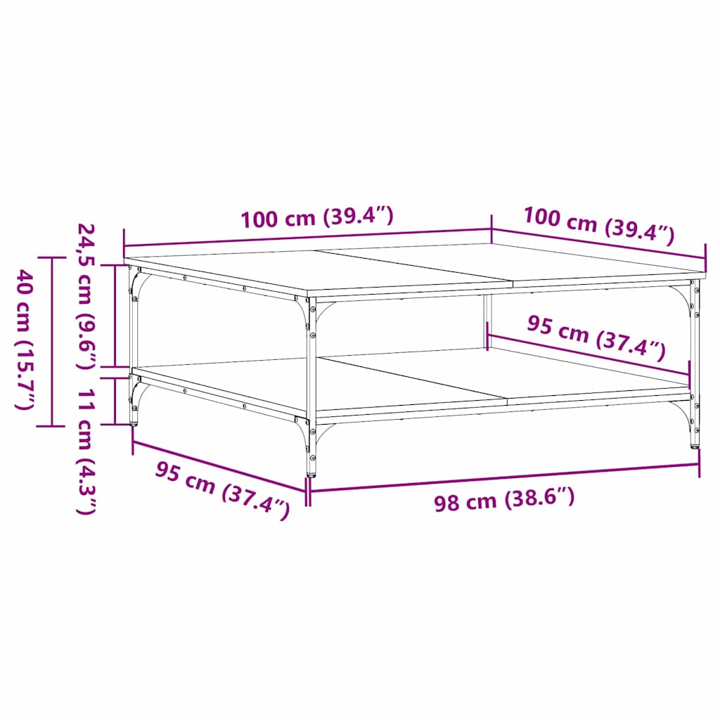 vidaXL Τραπεζάκι σαλονιού Παλαιό ξύλο 100 x 100 x 40 cm