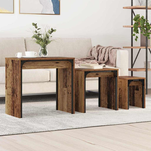 vidaXL Τραπεζάκι σαλονιού 3 τμχ. Παλιό ξύλο 60 x 35 x 56 εκ.