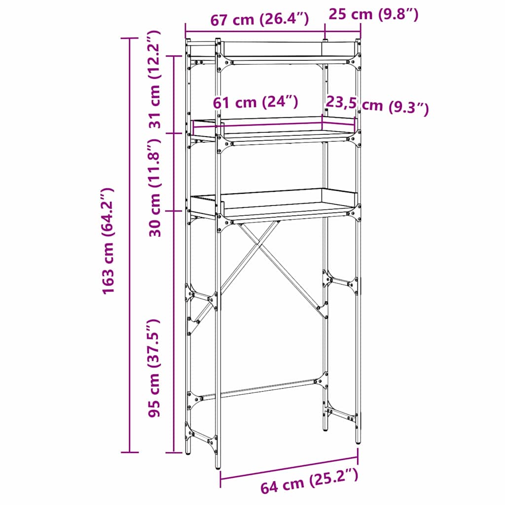vidaXL Ράφια πλυντηρίου ρούχων 67 x 25 x 163 εκ. Επεξεργασμένο ξύλο