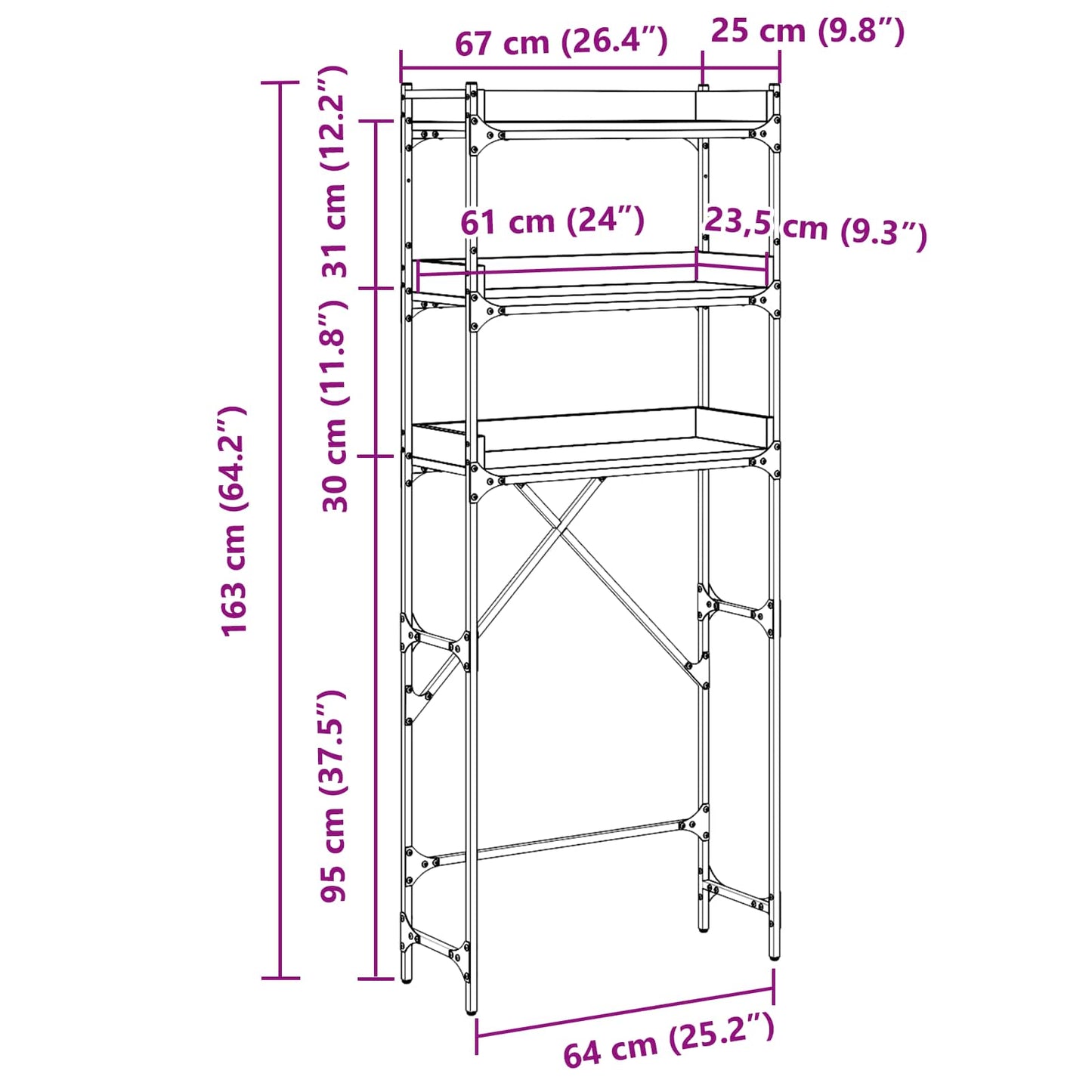 vidaXL Ράφια πλυντηρίου ρούχων με ράφι Artisan Oak 67 x 25 x 163 εκ.