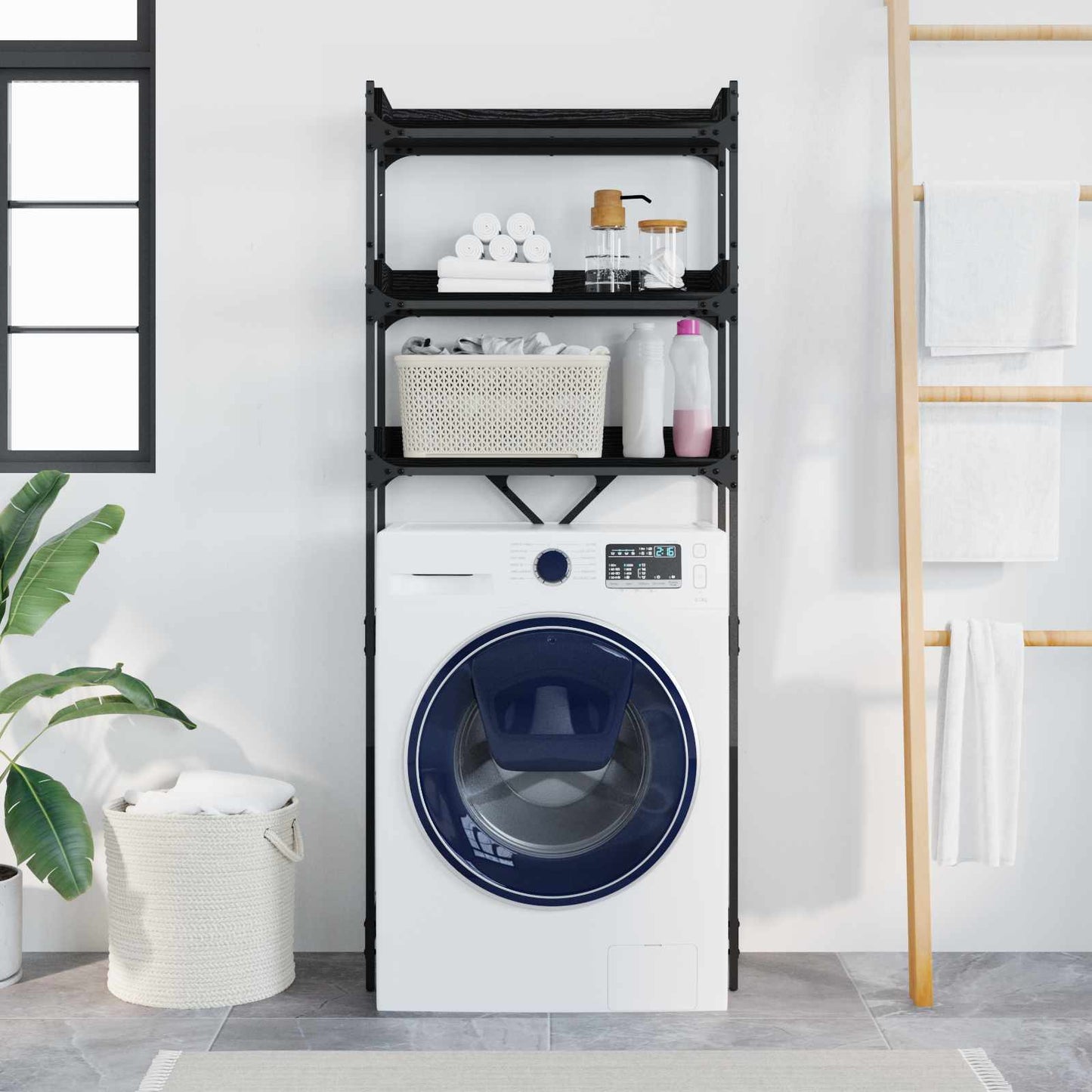 vidaXL Ράφια πλυντηρίου ρούχων με ράφι Μαύρο 0ak 67 x 25 x 163 εκ.