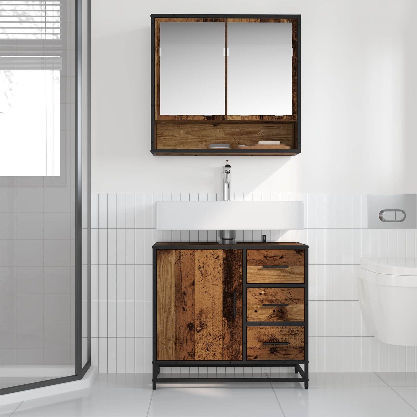 vidaXL Ντουλάπι Μπάνιου Παλιό Ξύλο 65 x 33 x 60 εκ Επεξεργασμένο ξύλο