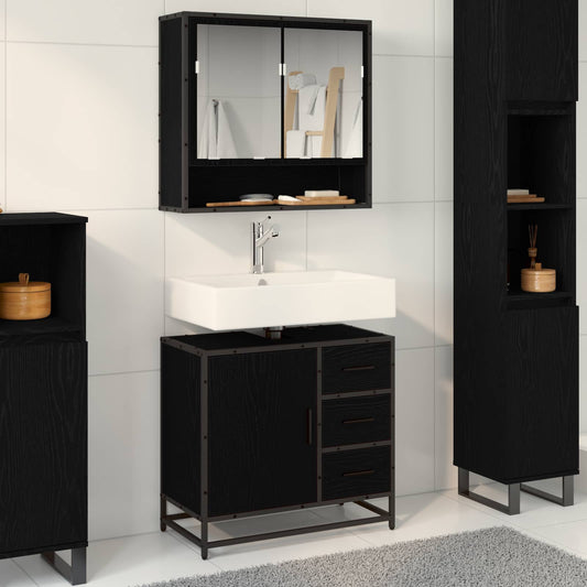 vidaXL Ντουλάπι Μπάνιου Μαύρη Οξυά 65 x 33 x 60 εκ Επεξεργασμένο Ξύλο