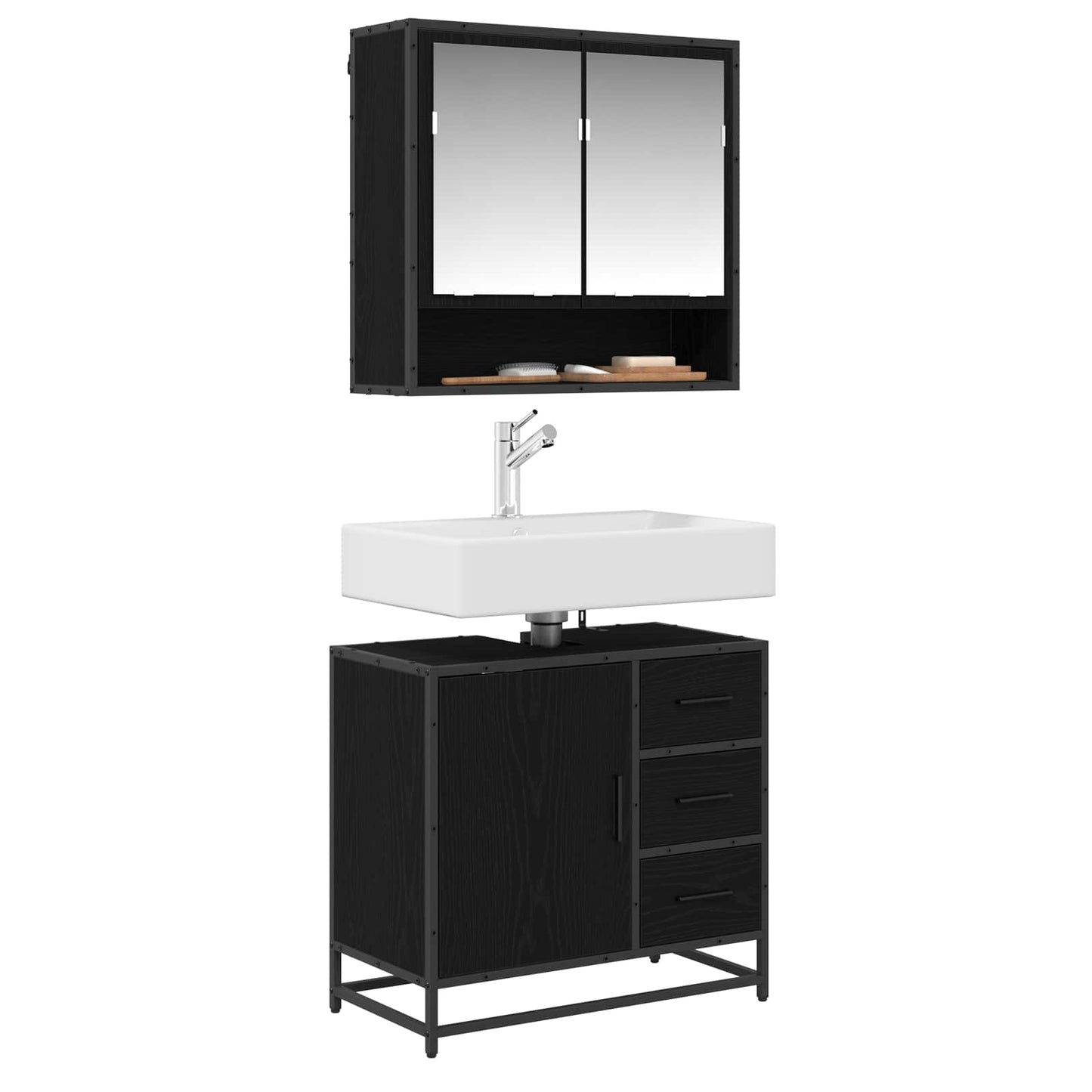 vidaXL Ντουλάπι Μπάνιου Μαύρη Οξυά 65 x 33 x 60 εκ Επεξεργασμένο Ξύλο