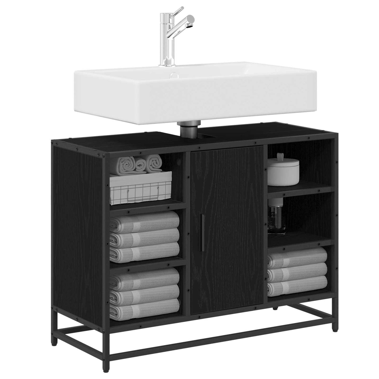 vidaXL Ντουλάπι Μπάνιου Μαύρη Οξυά 80 x 33 x 60 εκ Επεξεργασμένο Ξύλο