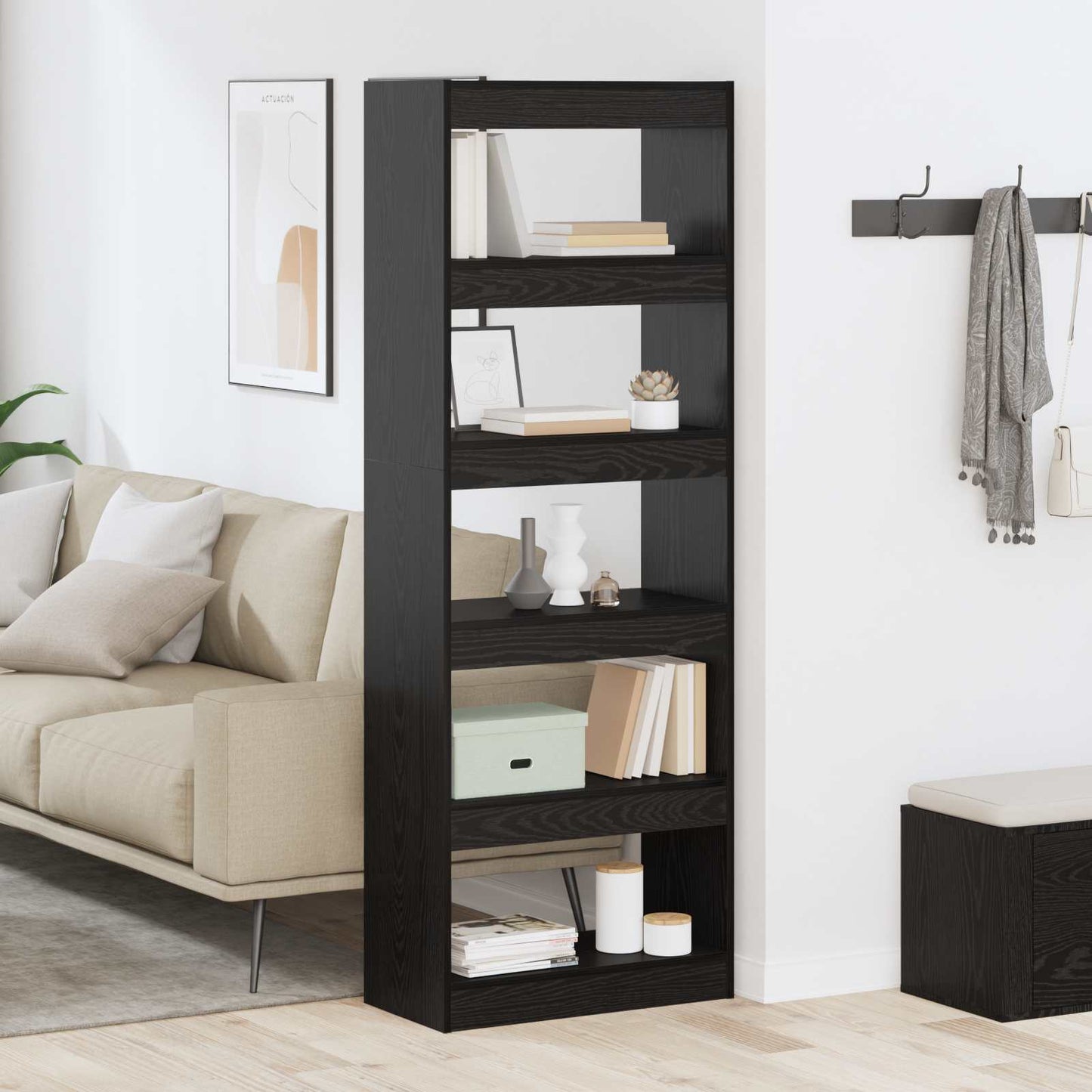 vidaXL Βιβλιοθήκη Μαύρη δρυς 60 x 30 x 166 εκ Επεξεργασμένο ξύλο