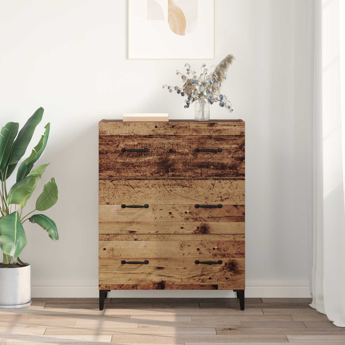 vidaXL Πλαϊνό γραφείο με συρτάρι Παλαιό ξύλο 69,5 x 34 x 90 εκ.