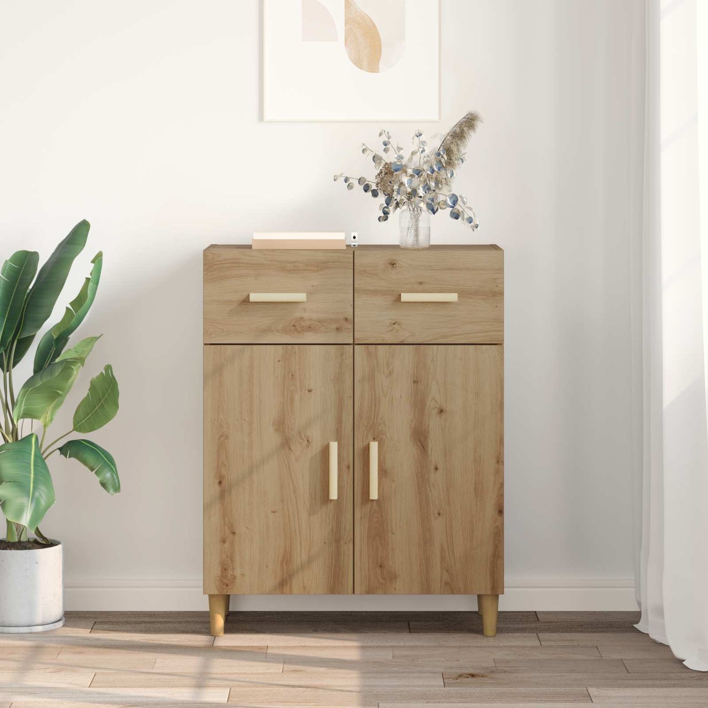 vidaXL Πλαϊνό γραφείο με συρτάρι artisan δρυς 34 x 69.5 x 89 εκ