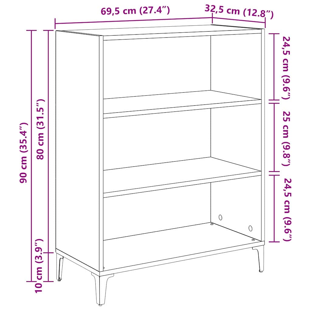 vidaXL Πλαϊνό γραφείο Μαύρη Οξυά 69,5 x 32,5 x 90 εκ