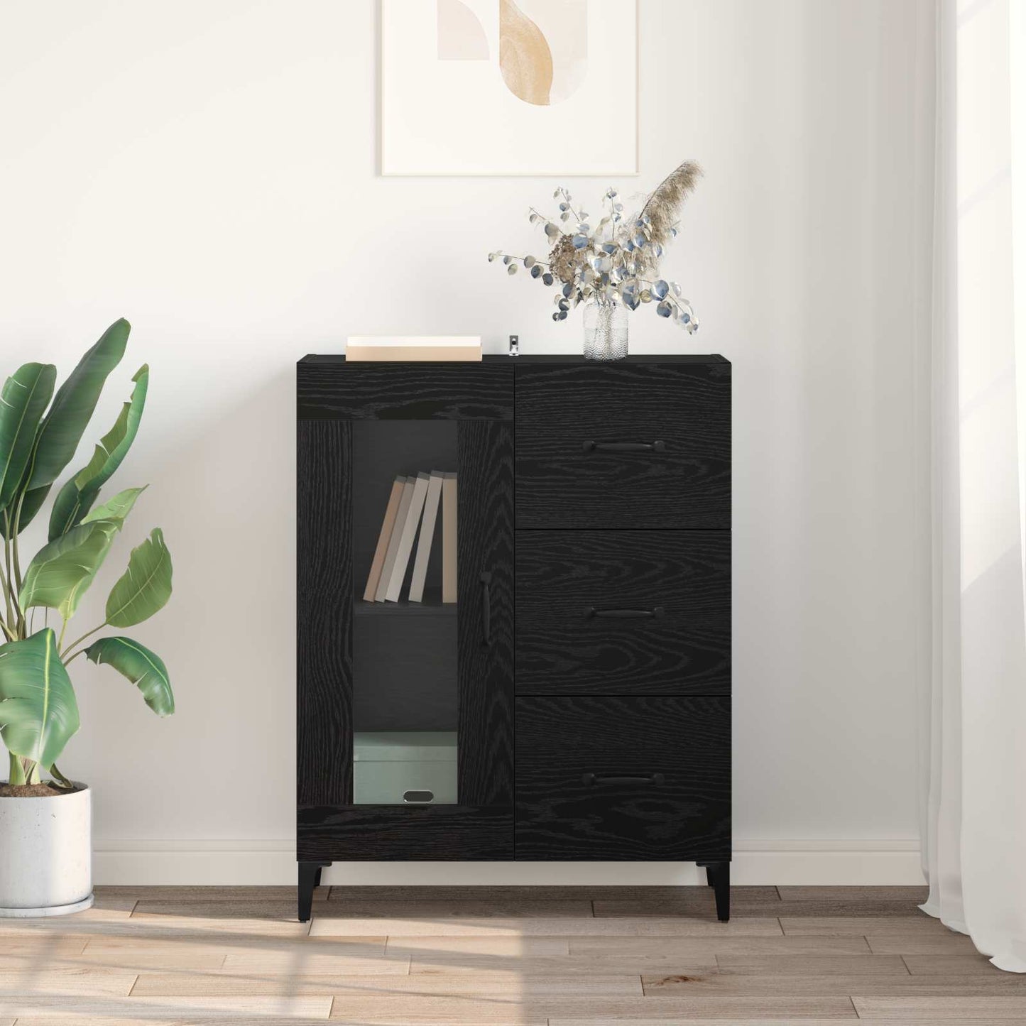 vidaXL Πλαϊνό γραφείο με συρτάρι Μαύρη Οξυά 69,5 x 34 x 90 εκ.