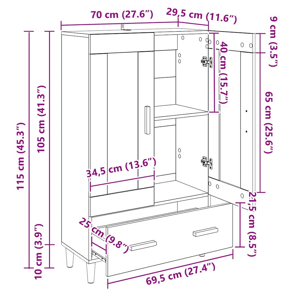 vidaXL Highboard Παλιό Ξύλο 70 x 31 x 115 εκ Επεξεργασμένο ξύλο