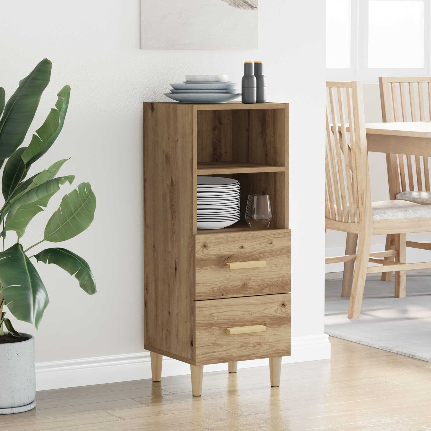 vidaXL Πλαϊνό γραφείο με συρτάρι artisan δρυς 34 x 34.5 x 90 εκ