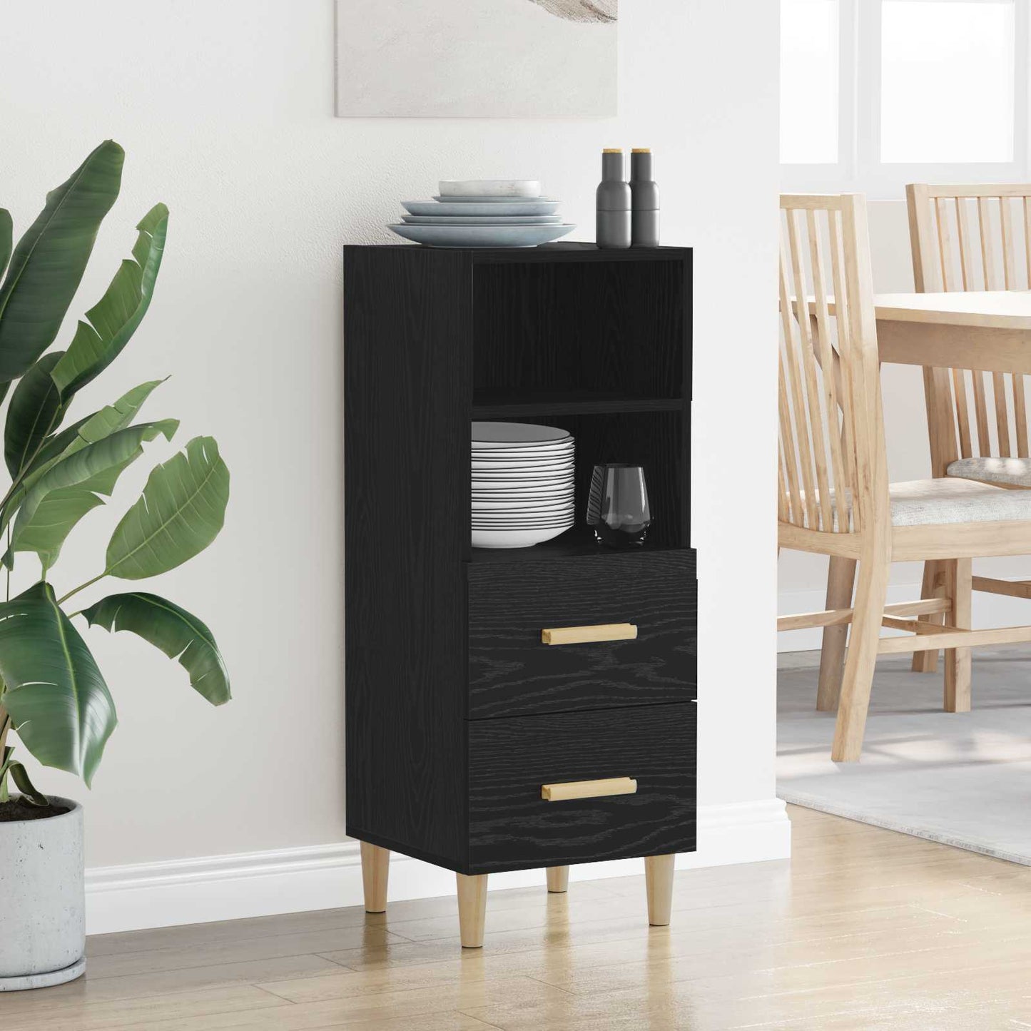 vidaXL Πλαϊνό γραφείο Μαύρη δρυς 34 x 34.5 x 90 εκ Επεξεργασμένο ξύλο