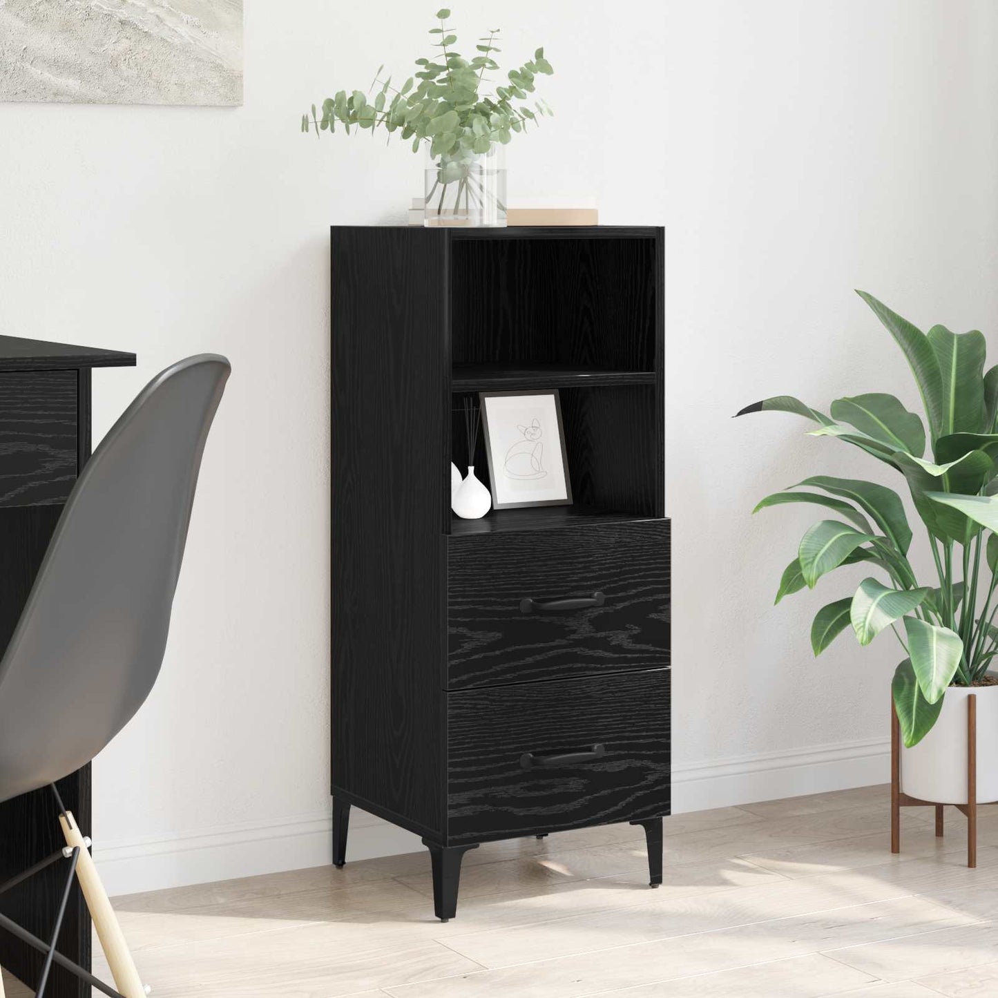 vidaXL Πλαϊνό γραφείο Μαύρη δρυς 34 x 34.5 x 90 εκ Επεξεργασμένο ξύλο