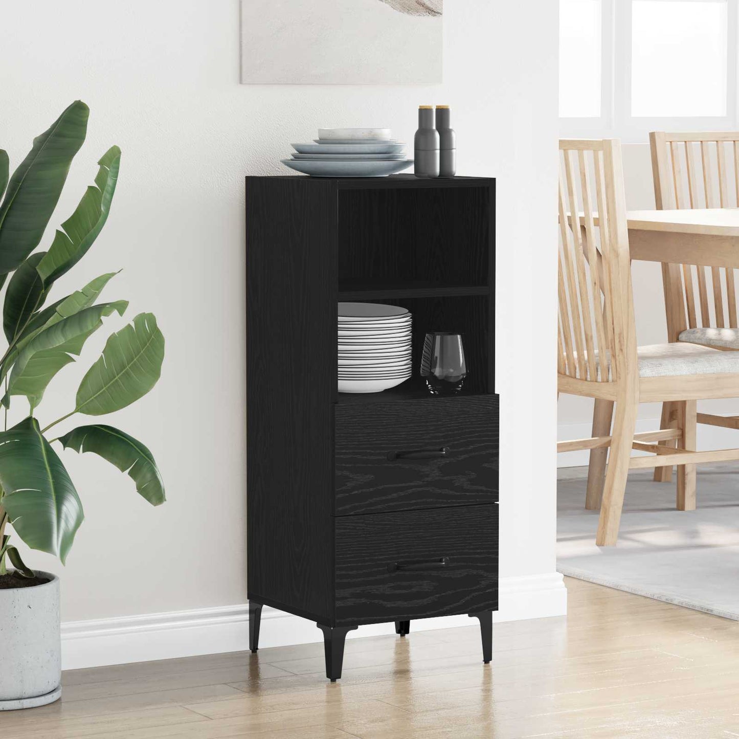 vidaXL Πλαϊνό γραφείο Μαύρη δρυς 34 x 34.5 x 90 εκ Επεξεργασμένο ξύλο