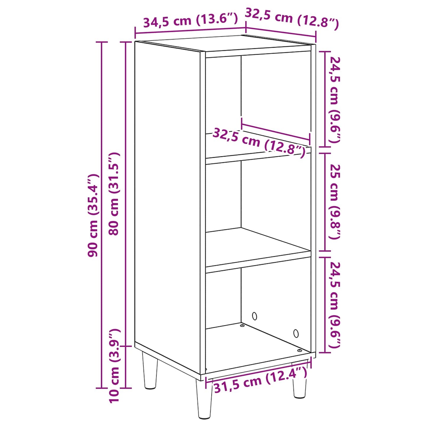 vidaXL Πλαϊνό γραφείο Μαύρη Οξυά 34,5 x 32,5 x 90 εκ.