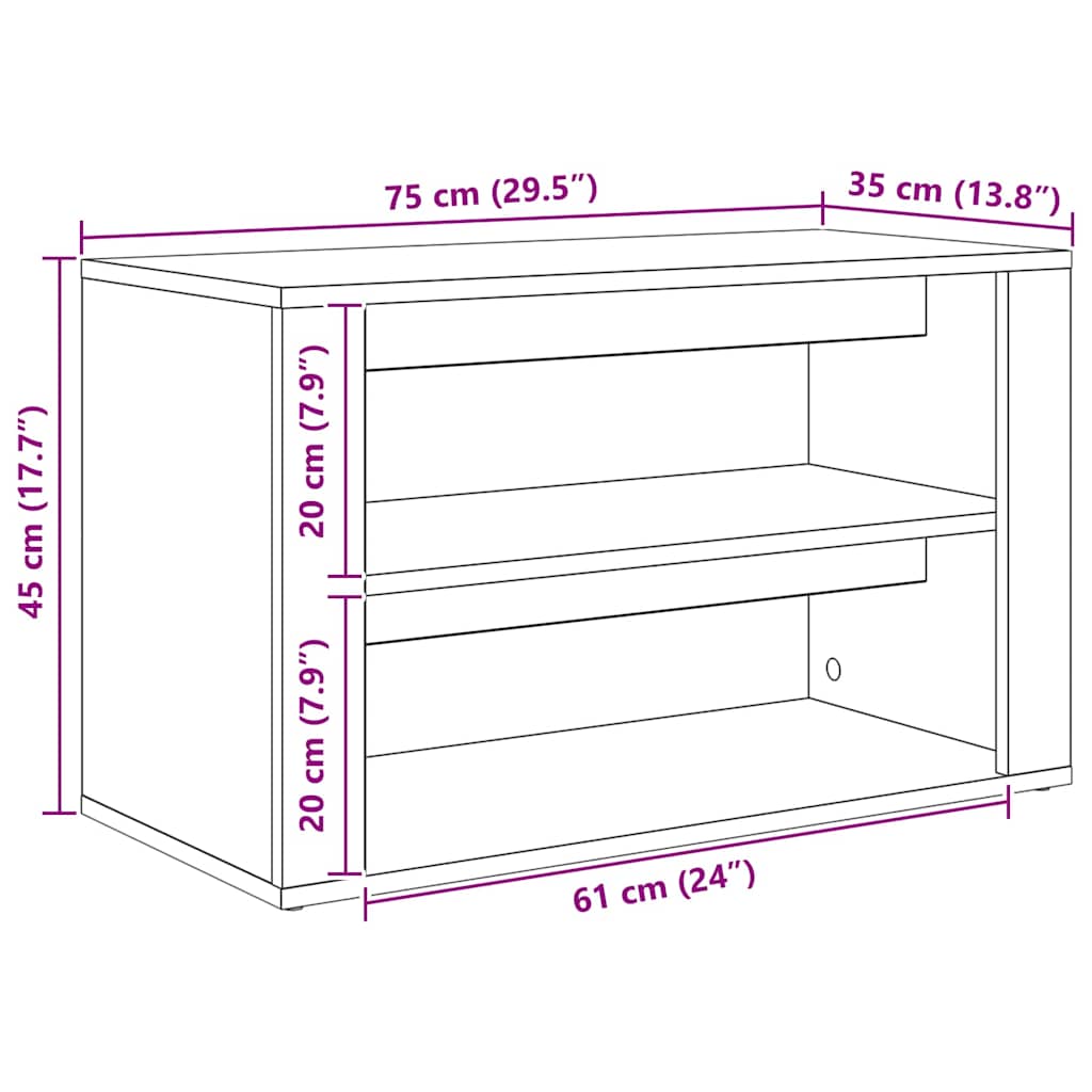 vidaXL Ράφι Παπουτσιών Μαύρη δρυς 75 x 35 x 45 εκ. Επεξεργασμένο ξύλο