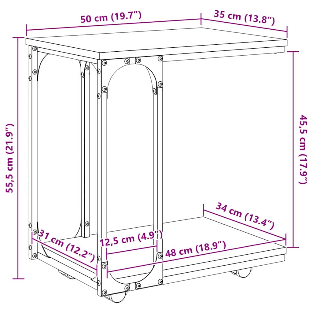 vidaXL Τραπεζάκι Πλευράς με ράφι Μαύρη Οξυά 50 x 35 x 55.5 εκ.