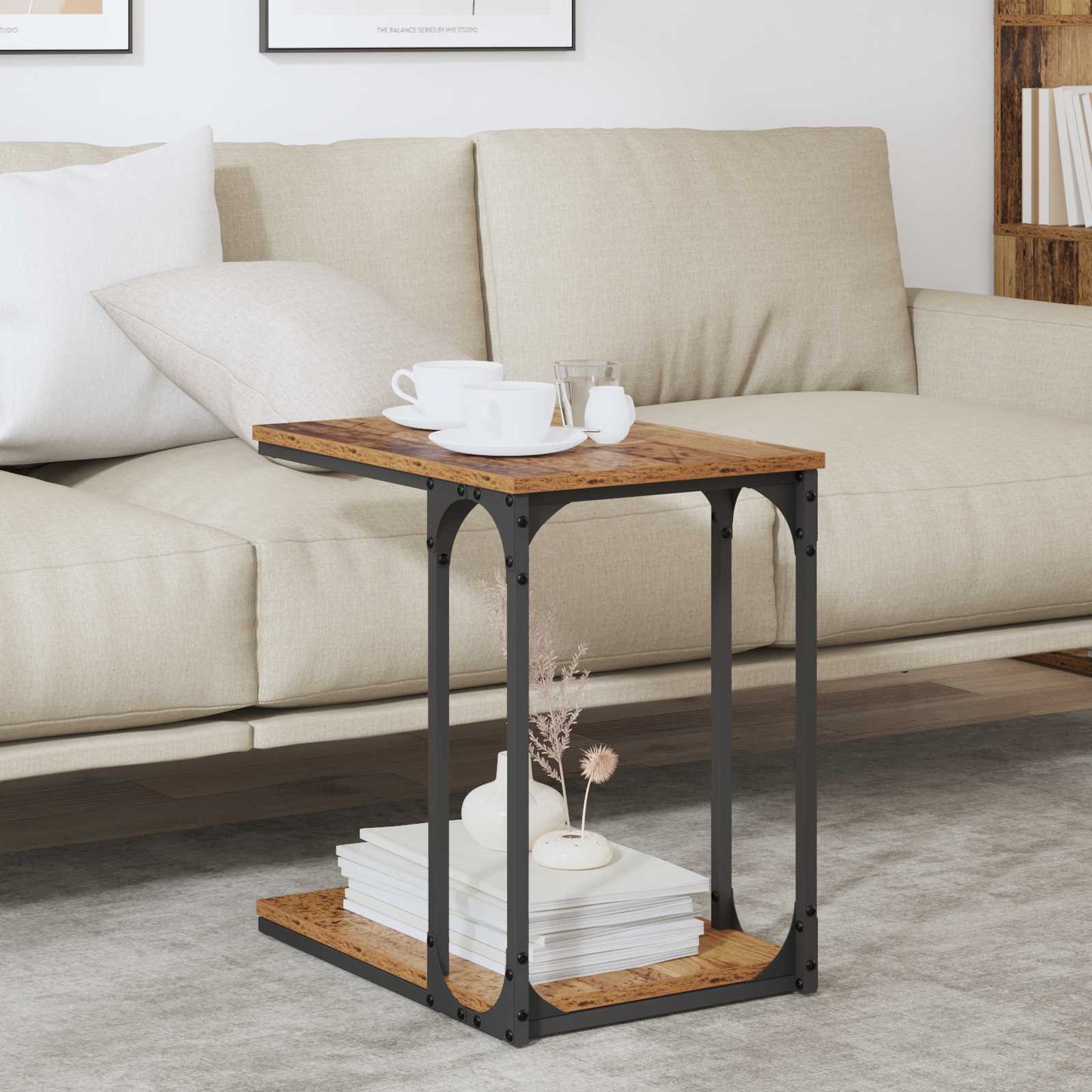 vidaXL Τραπεζάκι Πλευράς με ράφι Παλαιό ξύλο 50 x 35 x 52 cm