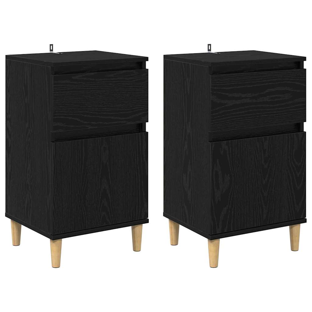 vidaXL Κομοδίνο 2 pcs Μαύρη Οξυά 40 x 35 x 70 εκ. Επεξεργασμένο ξύλο