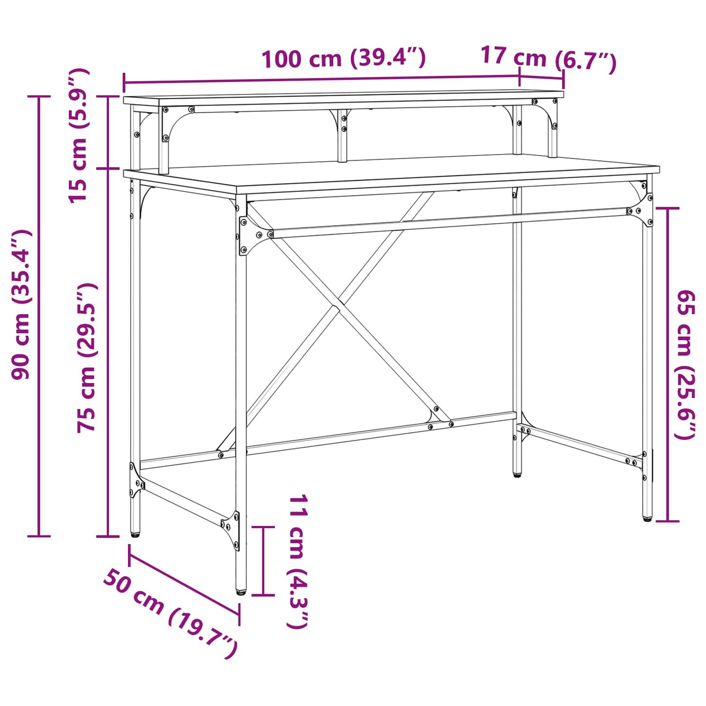 vidaXL Γραφείο Artisan Oak 100 x 50 x 90 cm Επεξεργασμένο Ξύλο